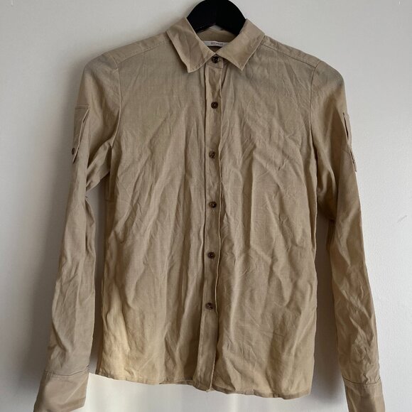 Tan Beige Button Down Shirt - Picture 1 of 5